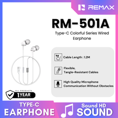 REMAX - RM-501A Type-C Wired Earphone - White