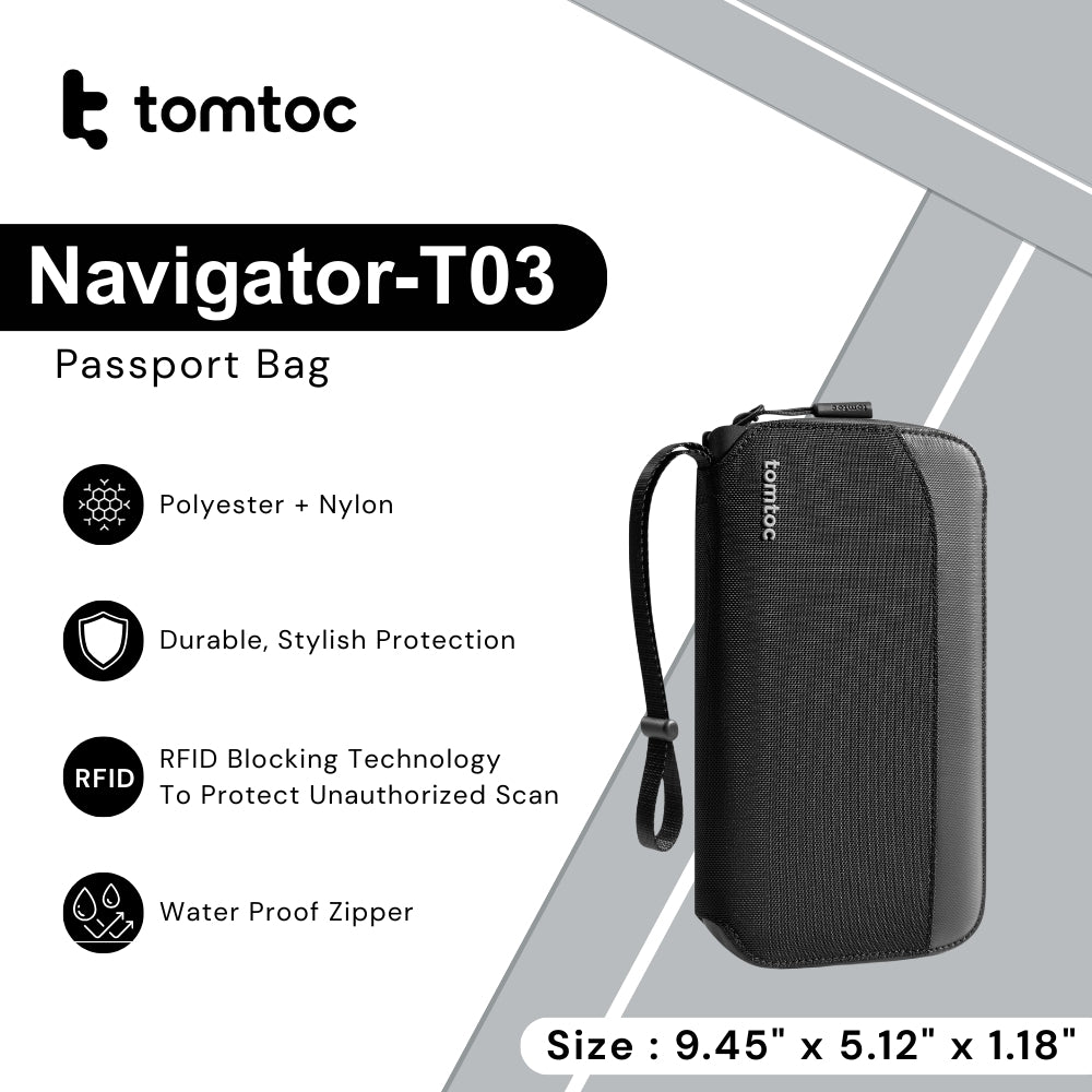 TOMTOC - Navigator-T03 Passport Holder - Black