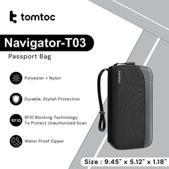 TOMTOC - Navigator-T03 Passport Holder - Black