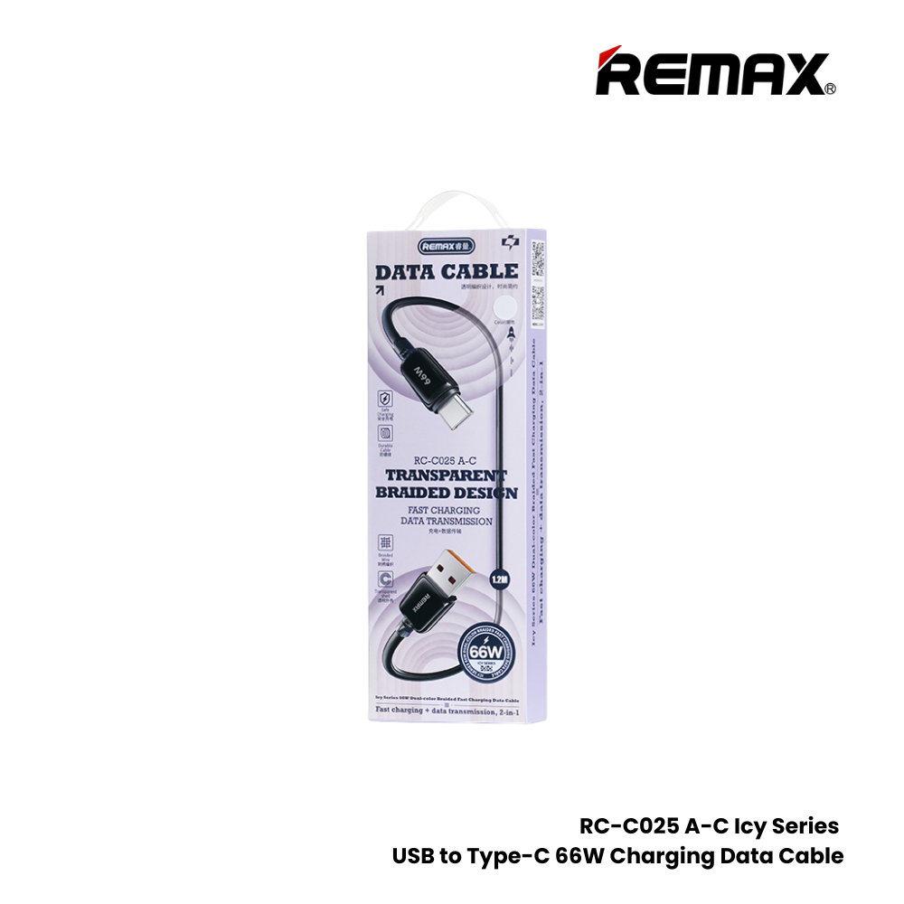 REMAX RC-C025 A-C Icy Series 66W USB to Type-C Fast Charging Data Cable - Black