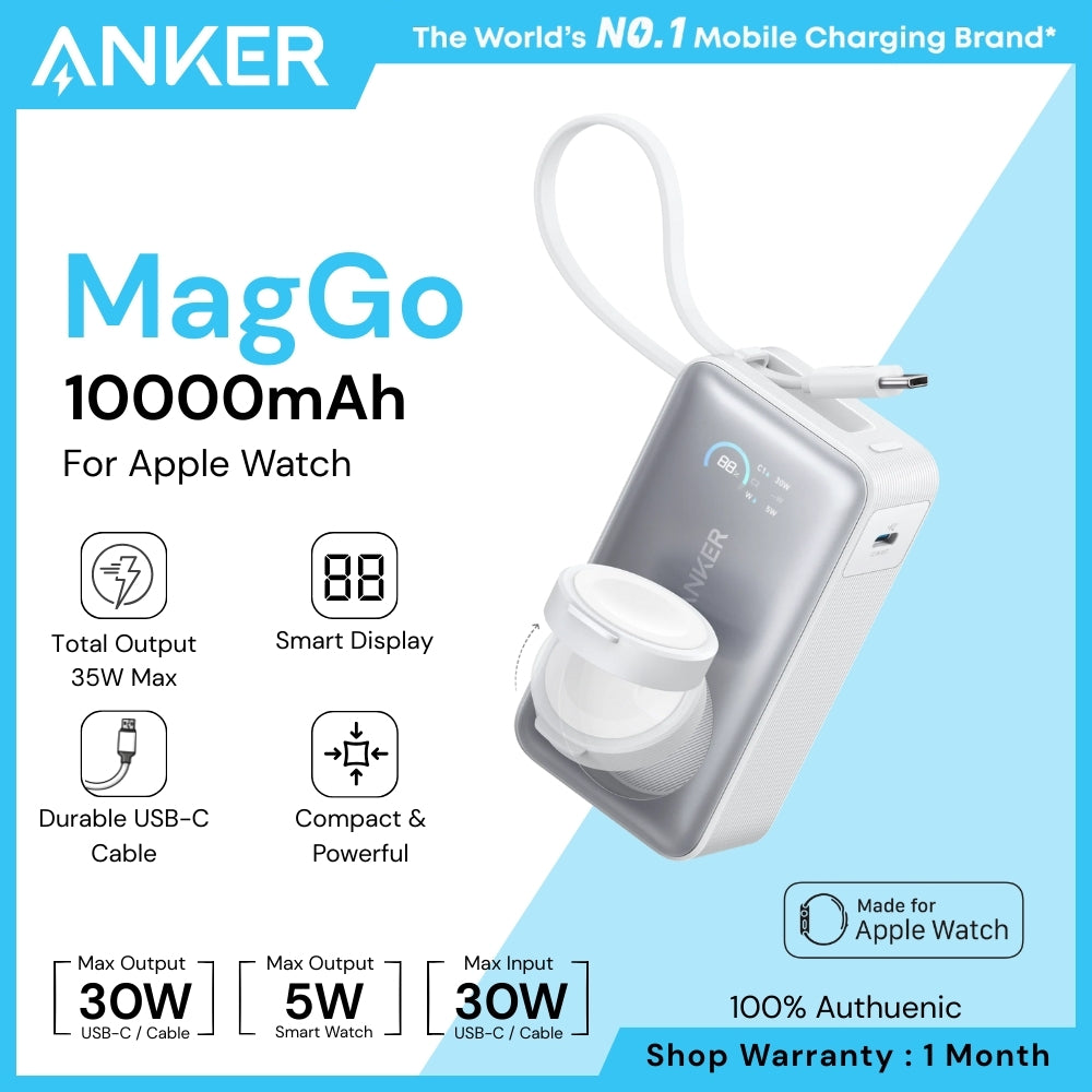 ANKER - MagGo 10000mAh Power Bank For Smart Watch (35W) - White