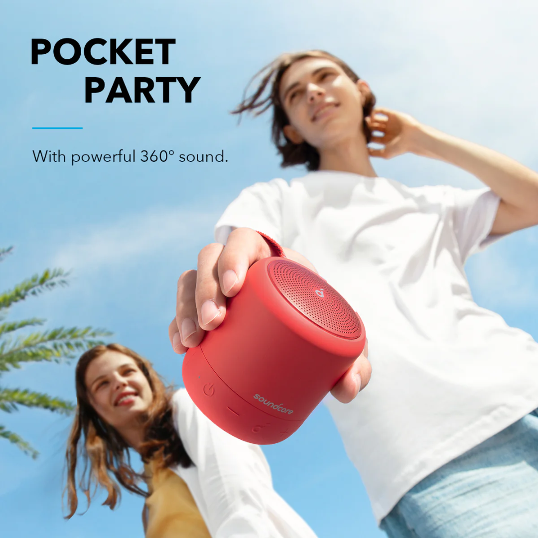 Anker Soundcore Mini 3 Bluetooth Speaker(Red), BassUp and PartyCast Technology, USB-C, Waterproof IPX7, and Customizable EQ