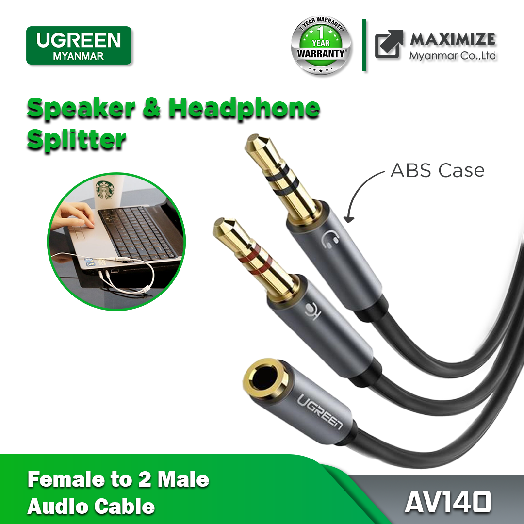 UGREEN - AV140 3.5mm Female to 2 Male Audio Cable ABS Case - Black