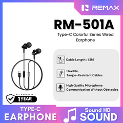 REMAX - RM-501A Type-C Wired Earphone - Black