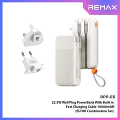 REMAX - RPP-E5 10000mAh PD+QC Fast Charging Cabled Power Bank (PD20W+QC22.5W) - White