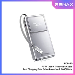 REMAX - FCP-30 20000mAh Type-C Scalable Cable Fast Charging Cable Power Bank ( PD45W ) - Silver