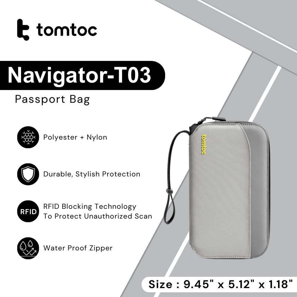 TOMTOC - Navigator-T03 Passport Holder - Grey