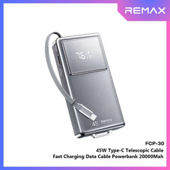 REMAX - FCP-30 20000mAh Type-C Scalable Cable Fast Charging Cable Power Bank ( PD45W ) - Tarnish