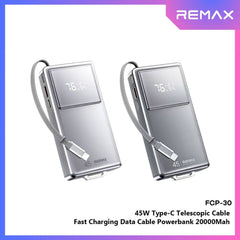 REMAX - FCP-30 20000mAh Type-C Scalable Cable Fast Charging Cable Power Bank ( PD45W ) - Silver