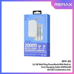 REMAX - RPP-E6 20000mAh PD+QC Fast Charging Cabled Power Bank (PD20W+QC22.5W) - White