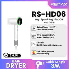 REMAX - RS-HD06 High Speed Negative ION Hair Dryer (3M) - White
