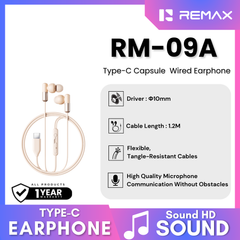 REMAX - RM-09A Type-C Capsule Wired Earphone - Golden