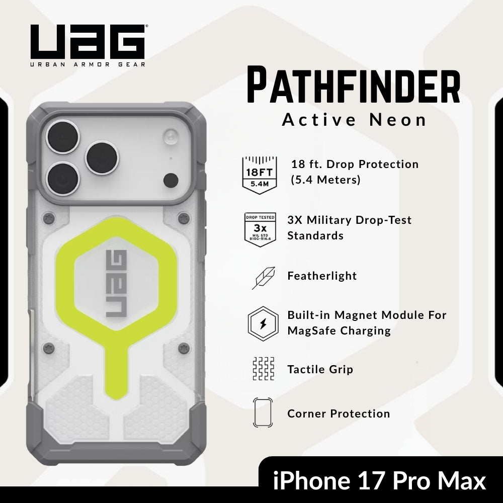 UAG - Pathfinder Clear Case For iPhone 17 Pro Max - Active Neon