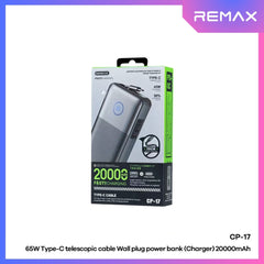 REMAX - CP-17 20000mAh Type-C Telescopic Wall Plug Fast Charging Cable Power Bank ( PD65W ) - Tarnish