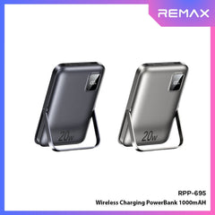 REMAX - RPP-695 10000mAh 3 in 1 Folding Holder Magnetic Wireless Charging Power Bank (PD20W/22.5W, Magsafe15W) - Grey