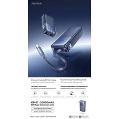 REMAX - CP-17 20000mAh Type-C Telescopic Wall Plug Fast Charging Cabled Power Bank ( PD65W ) - Tarnish
