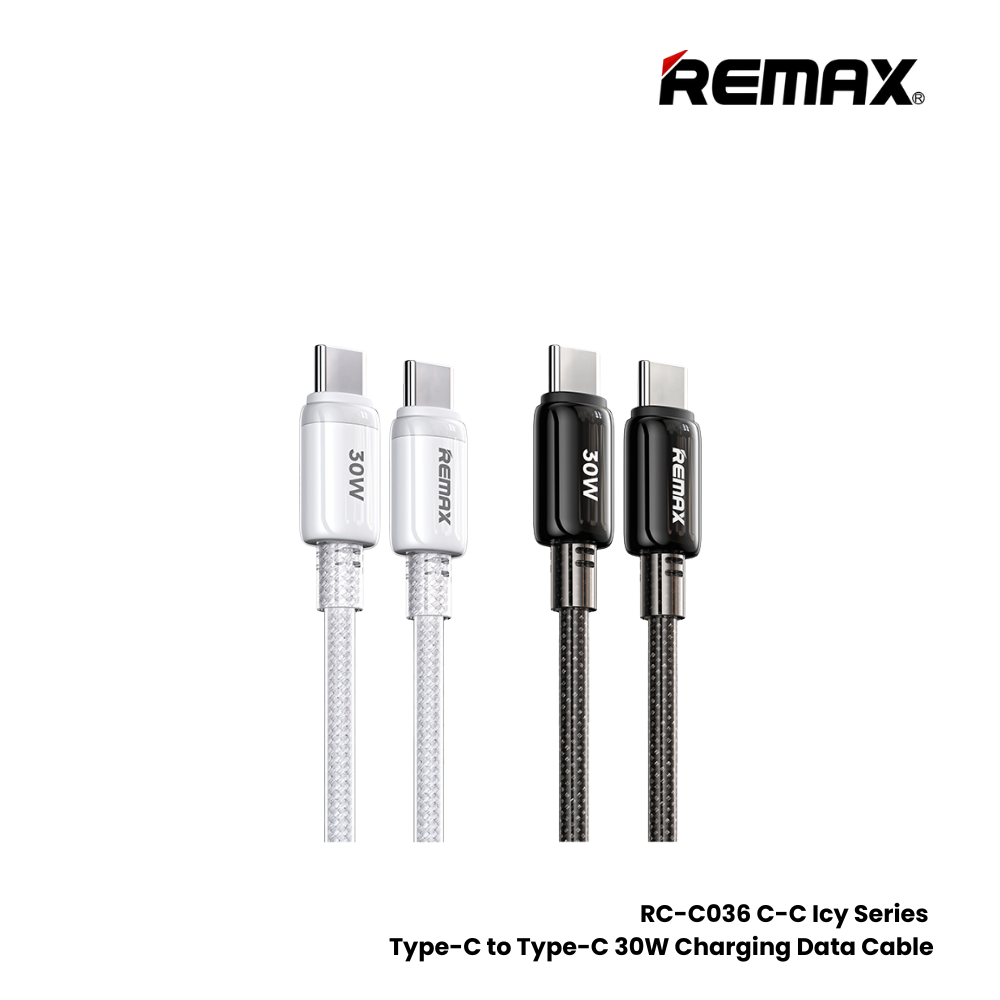 REMAX RC-C036 C-C Icy Series 30W Type-C to Type-C Fast Charging Data Cable - White