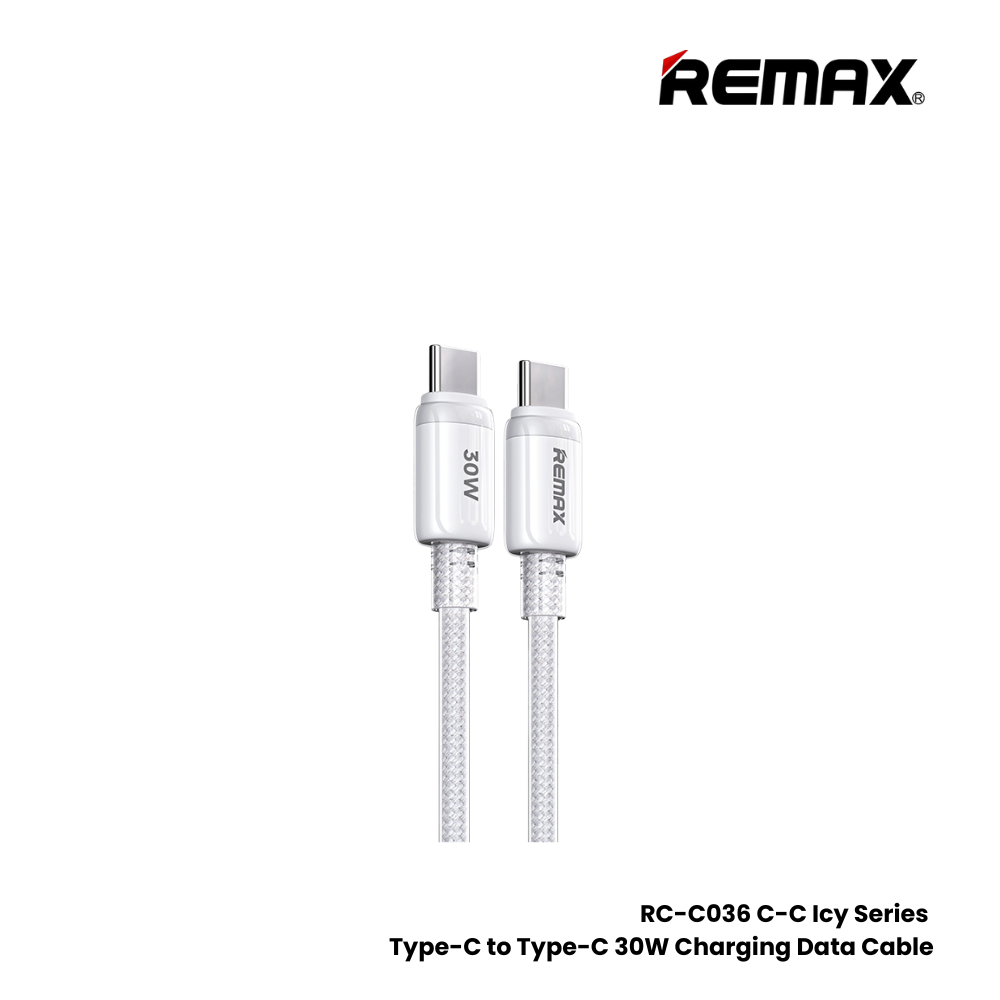 REMAX RC-C036 C-C Icy Series 30W Type-C to Type-C Fast Charging Data Cable - White