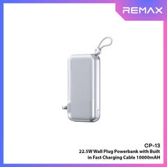REMAX - CP-13 10000mAh Wall Plug Fast Charging Cabled Power Bank ( PD20W+QC22.5W ) - SIlver