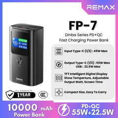 REMAX - FP-7 10000mAh Dinba Series PD+QC Fast Charging Power Bank ( PD55W+QC22.5W ) - Grey