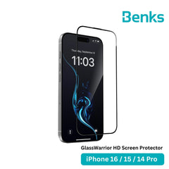 BENKS -  GlassWarrior HD Screen Protector - IPhone 16 / 15 / 14 Pro (Black)