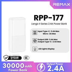 REMAX - RPP-177 Lango II Series 30000mah 2.4A Power Bank - White
