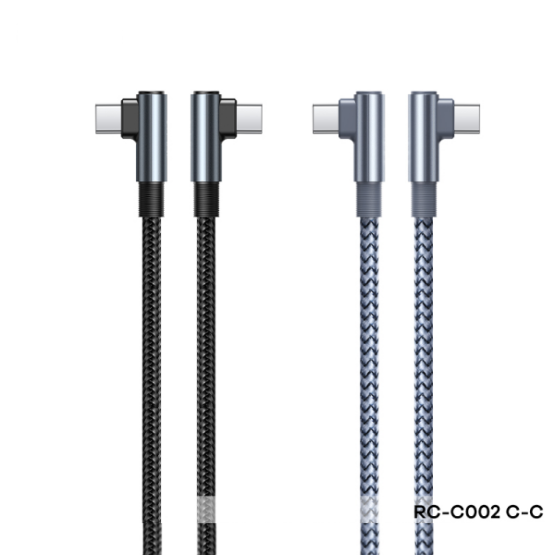 REMAX RC-C002 C-C RANGER 2 SERIES 65W 90 ELBOW BRAIDED ALUMINUM GAMING DATA CABLE FOR TYPE-C TO TYPE-C (1M)