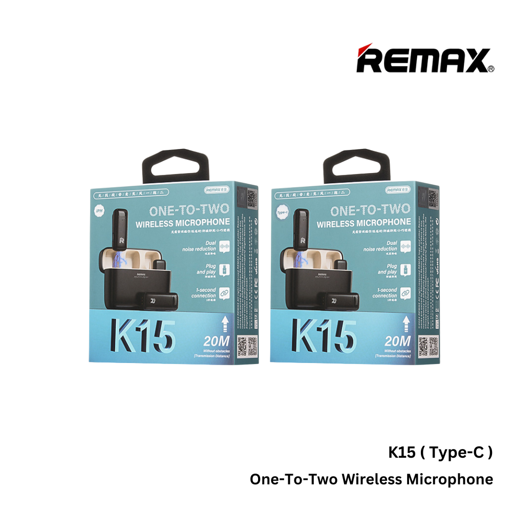 REMAX - K15 Type-C One-to-Two Wireless Microphone - Black