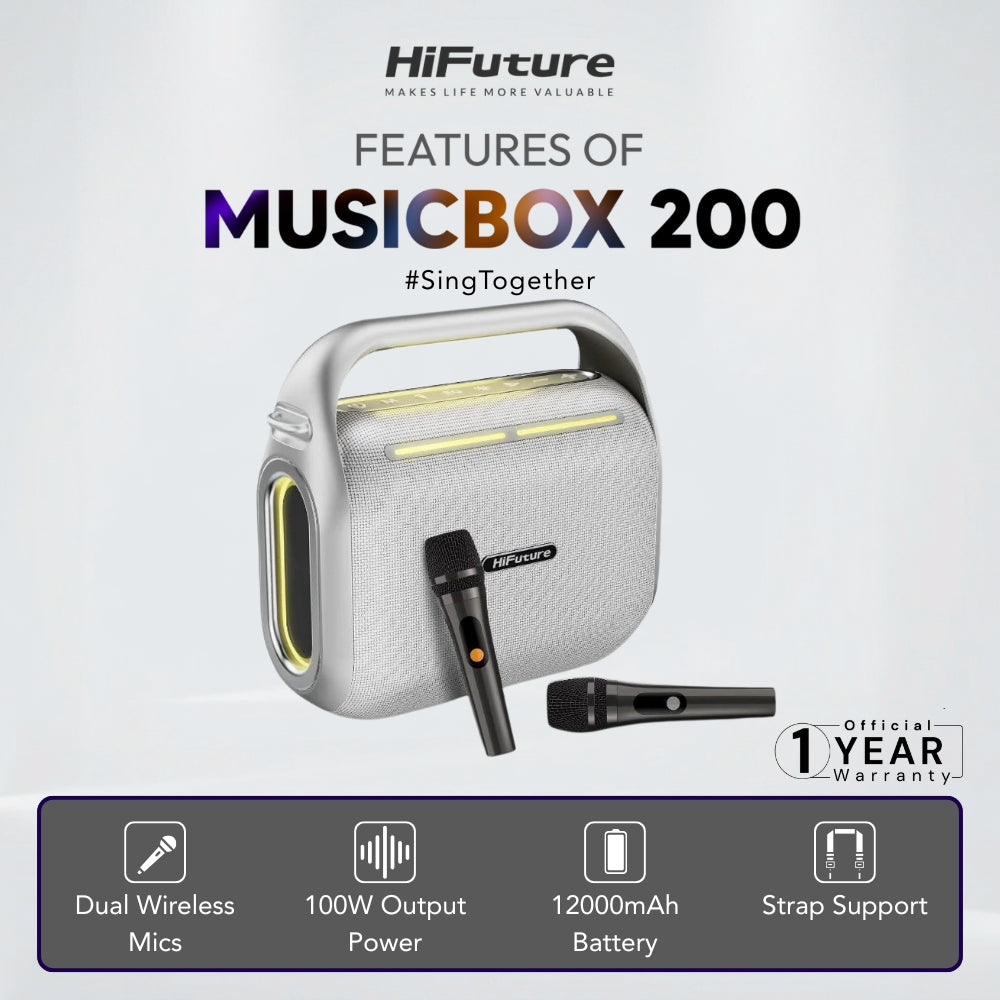 HiFuture - Music Box 200 Bluetooth Wireless Speaker ( 100W ) - Silver