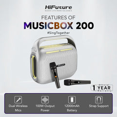 HiFuture - Music Box 200 Bluetooth Wireless Speaker ( 100W ) - Silver