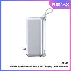 REMAX - CP-15 20000mAh Wall Plug Fast Charging Cabled Power Bank ( PD20W+QC22.5W ) - Silver