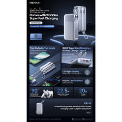 REMAX - CP-15 20000mAh Wall Plug Fast Charging Cabled Power Bank ( PD20W+QC22.5W ) - Silver