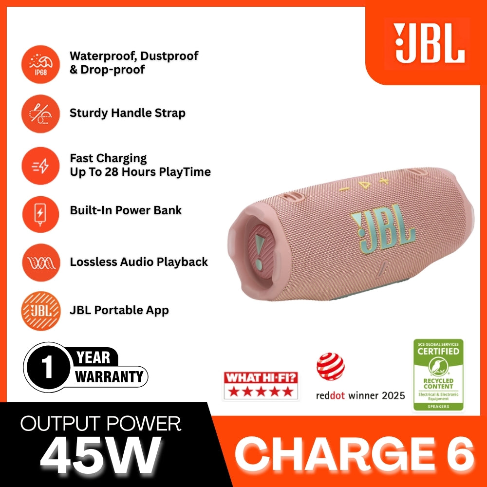 JBL - Charge 6 Portable Speaker (45W) - Pink