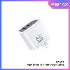 REMAX - RP-U60 Figen Series 65W Gan Folding Charger (2 Type C + 1 USB) - White
