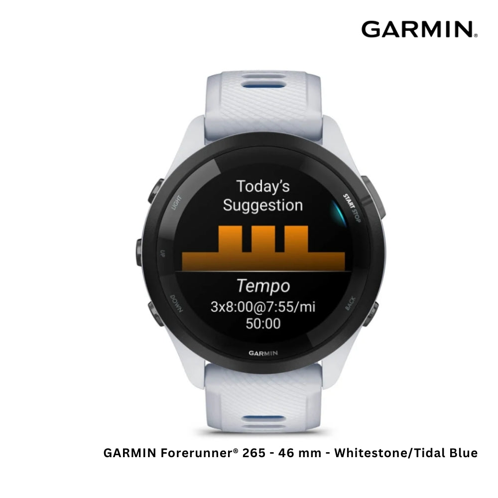 GARMIN - Forerunner® 265 Smart Watch ( 46mm ) | Whitestone/Tidal Blue