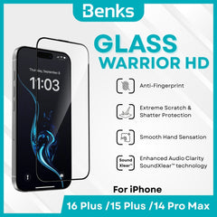 BENKS - GlassWarrior HD Protector - IPhone 16 Plus / 15 Plus / 14 Pro Max (Black)