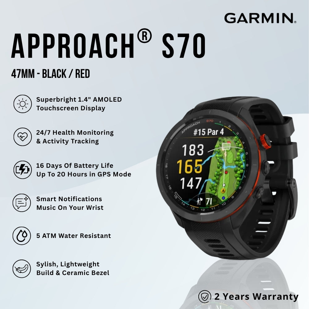 GARMIN - Approach® S70 Smart Watch ( 47mm ) | Black/Red