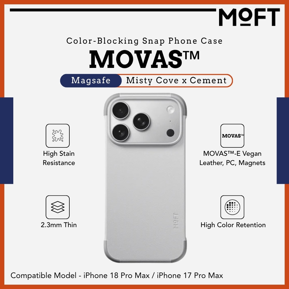 MOFT - MOVAS™ Color-Blocking Snap Phone Case For iPhone 18 Pro Max - Misty Cove + Cement