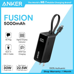 ANKER - FUSION 5000mAh Built-In Cable Power Bank (30W) - Black