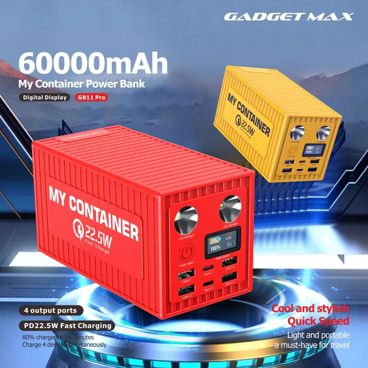 Gadget Max GB11 Pro 60000mAh 22.5W My Container Power Bank - Yellow