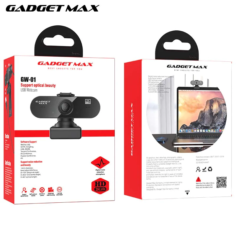 Gadget Max GW-01 Support Optical Beauty DI06 USB Web 2K Full HD Computer Camera