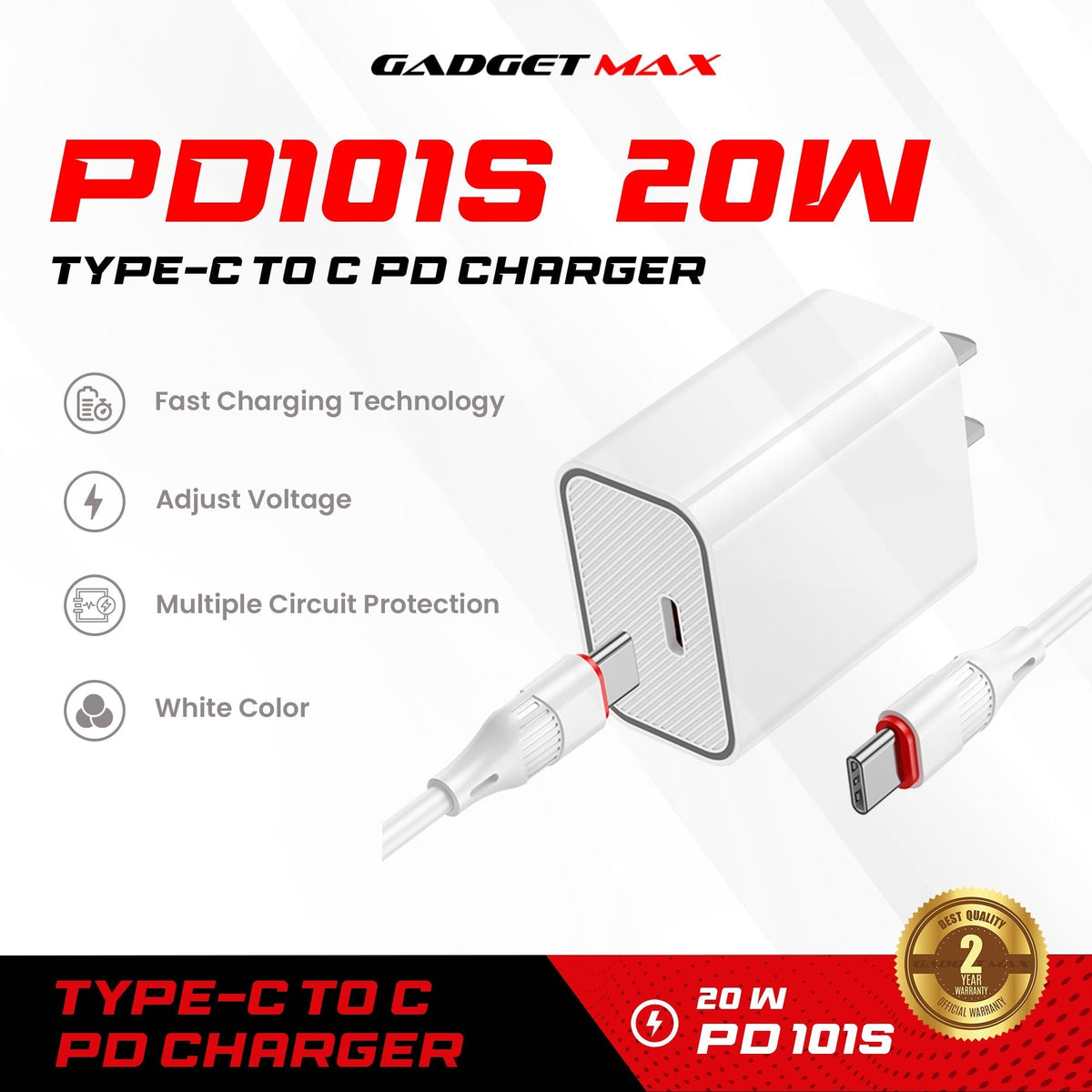 GADGET MAX - PD101S 20W PD Type-C Charger Set - White