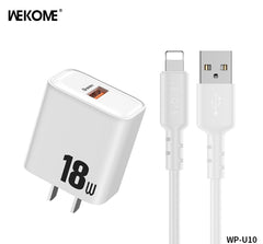 WEKOME WP-U10 (IPH)  CHARGER SET WITH IPHONE CABLE (3A) 1M (18W) - White