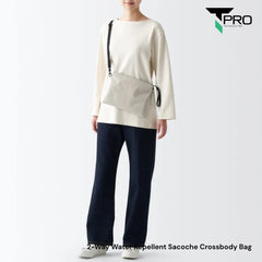 2-Way Water Repellent Sacoche Crossbody Bag - Beige