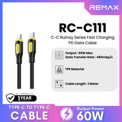 REMAX - RC-C111 C-C Ruinay Series Type-C to Type-C Fast Charging Cable (60W) - Black