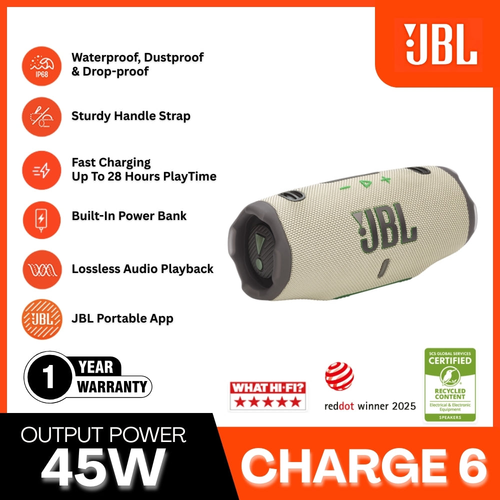 JBL - Charge 6 Portable Speaker (45W) - Sand