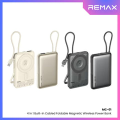 REMAX - MC-01 10000mAh 3 In 1 Cable Foldable Magnetic Wireless Charging Power Bank (PD22.5W+Magsafe15W) - Silver