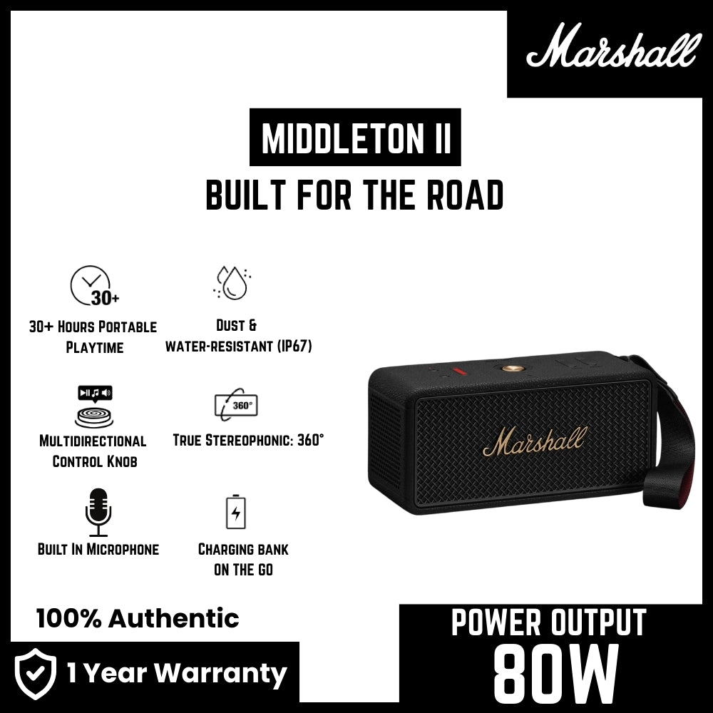 Marshall - Middleton 2 Portable Speaker - Black & Brass