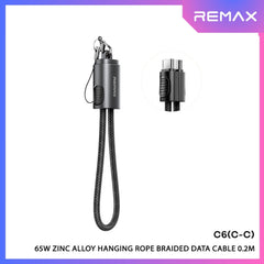 REMAX - C6 C-C Zinc Alloy Hanging Rope Type-C To Type-C PD Fast Charging Data Cable (PD65W) - Black
