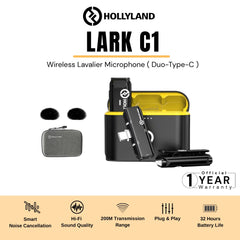 Hollyland - Lark C1 Duo-USB-C Wireless Lavalier Microphone - Black